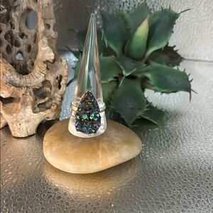 Blue and Green Crystal Ring with Modern Design